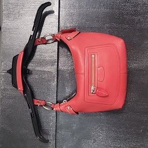 Coral Coach Bag with Leather Handle & Silver Hardware